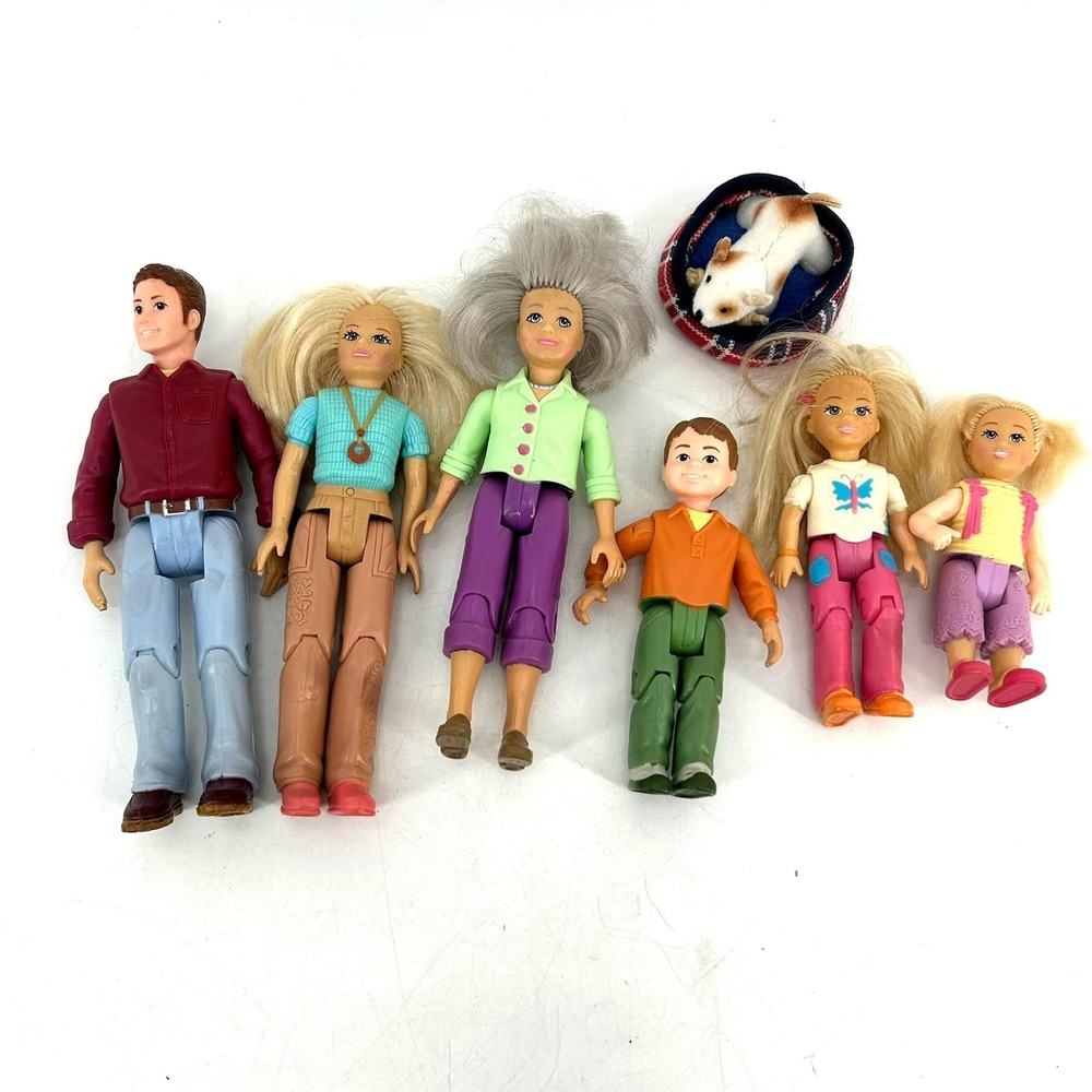 Mattel Loving Family Dollhouse Figures Lot of 7 With Dog & Bed Mom Dad Girls Boy